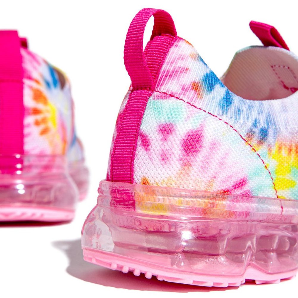 NEW🔥 Pink Multi Tie Dye Lace-Up Stretchy Bubble Air Cushioned Sneaker Slip-On - Picture 10 of 10